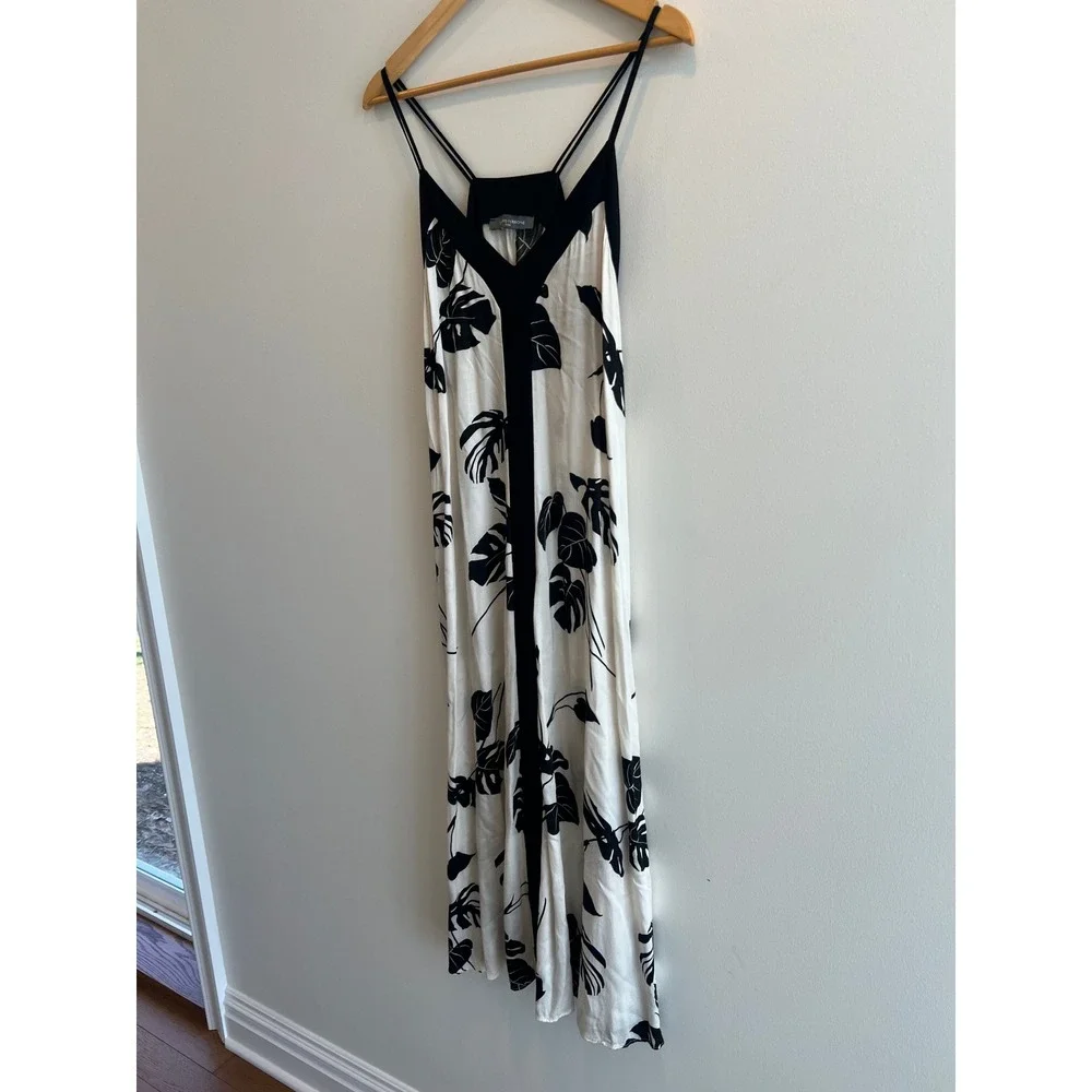 Sandro Ferrone Roma Resort Midi Dress 42 Black White‎ Tropical Monstera Leaf